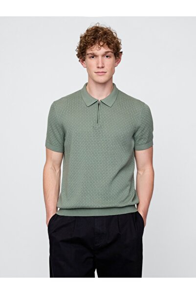 GAP Erkek Yeşil Kroşe Örgü Polo Yaka T-Shirt
