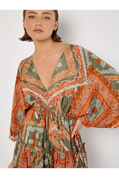 Apricot Kaftan-minikleid Mit Satinschal