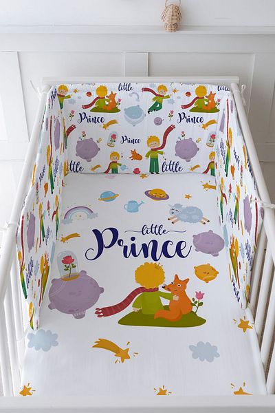 Tuğba Kuğu Baby Bedside Protector and Printed Sheet Sleeping Set - For Baby Series - Little Prince with Red Scarf