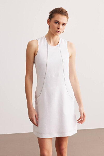 STELLA PULVIS Λευκό Αξεσουάρ Λεπτομερές Λινό Φόρεμα με Τσέπες