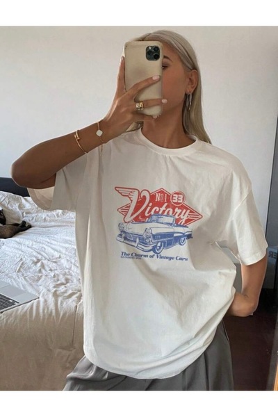 DEZZİİ Μπλουζάκι Victory Printed Λευκό Oversize