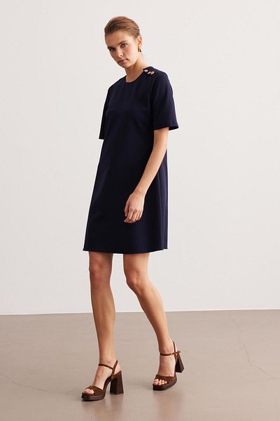 STELLA PULVIS Navy Blue Buttoned Crepe Dress