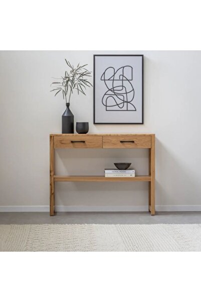 WoodenDecoration01 Ahşap Çift Çekmece Tek Raf Modern Dresuar