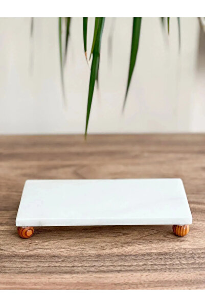 Kitchen Dream وعاء زيت رخام مع ستة أرجل خشبية رخام مقاس 23 × 12 سم