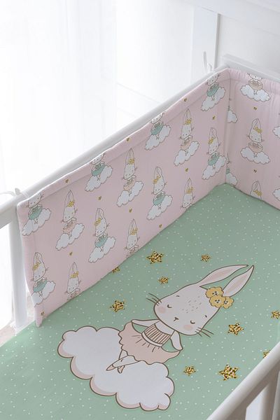 Tuğba Kuğu Baby Bedside Protector and Printed Sheet Sleeping Set - For Baby Series - Pink Ballerina Rabbit