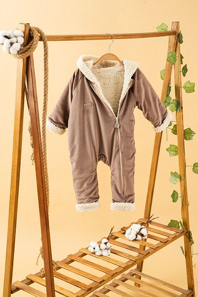 bombe Baby Kids Brown Hooded Furry Cotton Comfortable Jumpsuit Trend Fashion Jumpsuit