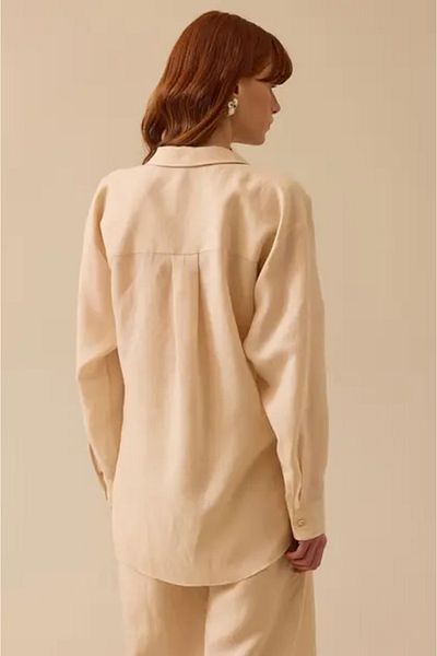 SEÇİL Beige Linen See-Through Crochet Connectable Shirt