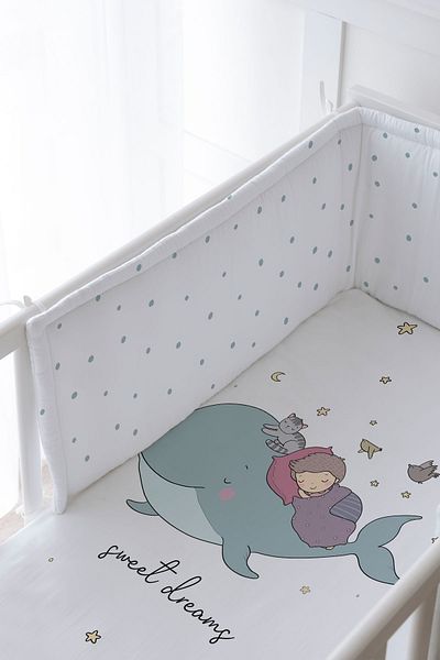 Tuğba Kuğu Baby Bedside Protector and Printed Sheet Sleeping Set - Pure Baby Series - Whale and Child