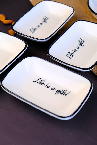 tabakevi Plate House Porcelain Motto Gift Boat Plate 4 Pieces 14X10X2Cm