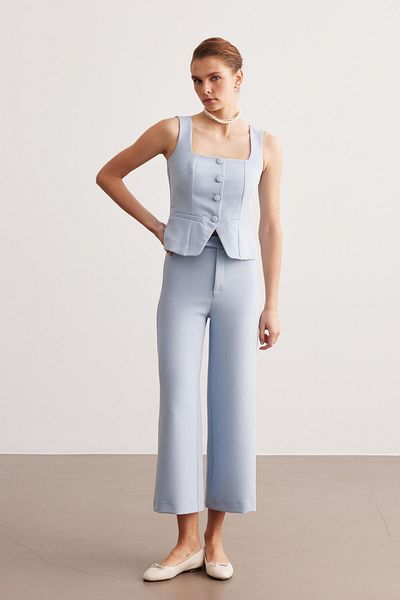 STELLA PULVIS Pantaloni culotte albaștri cu talie înaltă