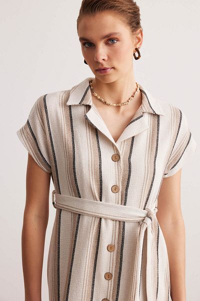 STELLA PULVIS Rochie cămașă bej cu mânecă joasă Etamin