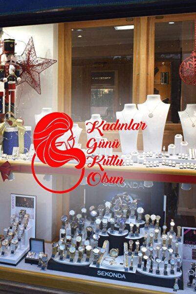 New Jargon Autocolant roșu pentru vitrină din sticlă cu mesajul „Femei și Ziu...