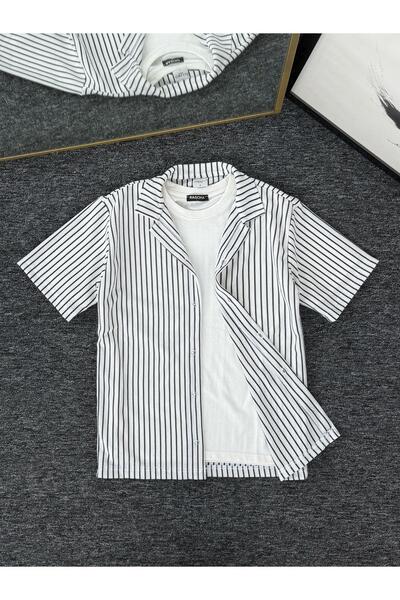 Altamira Men's White Short Sleeve Striped Waffle Shirt