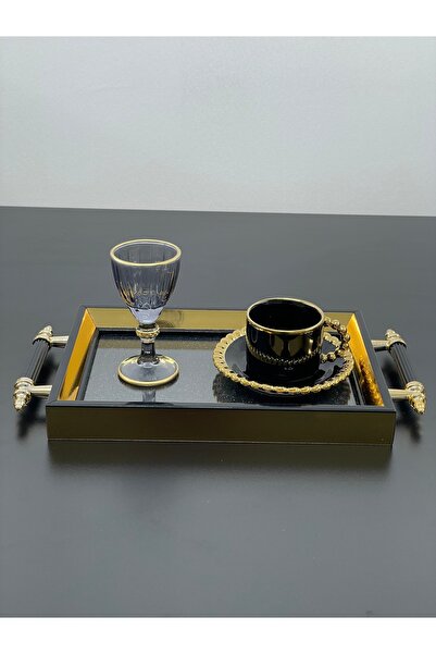 YzHome Luxury Gold Detailed Silvery Presentation Tray Gilded Tray 32*17cm