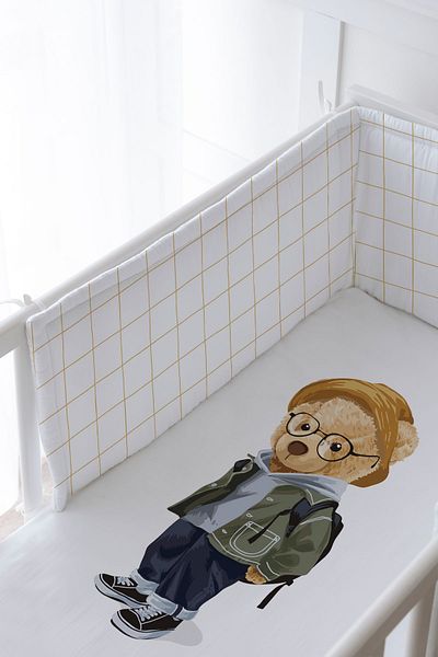 Tuğba Kuğu Baby Bedside Protector and Printed Sheet Sleeping Set - Pure Baby Series - Teddy Bear with Glasses