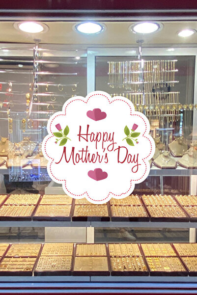 New Jargon Anneler Günü Güllü Happy Mother's Day Cam Vitrin Stickerı 50 cm