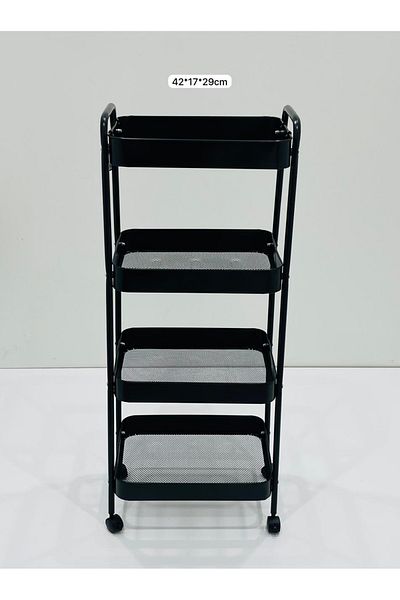 TrentonGCC Four-Tier Rolling Metal Storage Cart with Mesh Shelves