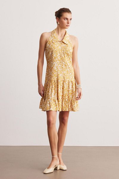 STELLA PULVIS Yellow Halter Neck Ruffle Dress