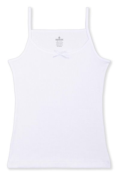 BAYKAR Girl's Cotton Thin Rope Strap Undershirt with Ribbon Detail 6 Pack 4112 White