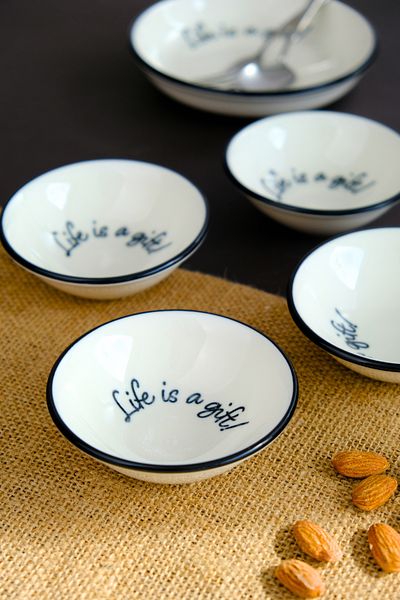 tabakevi Plate House Porcelain Motto Gift Mini Bowl 90Cc 4 Pieces 10X10X3Cm