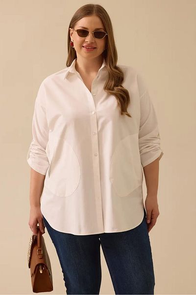 SEÇİL Women's Oversize Shirt with Foldable Sleeves - White