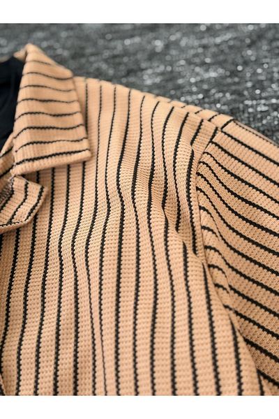 Altamira Men's Camel Short Sleeve Striped Waffle Shirt