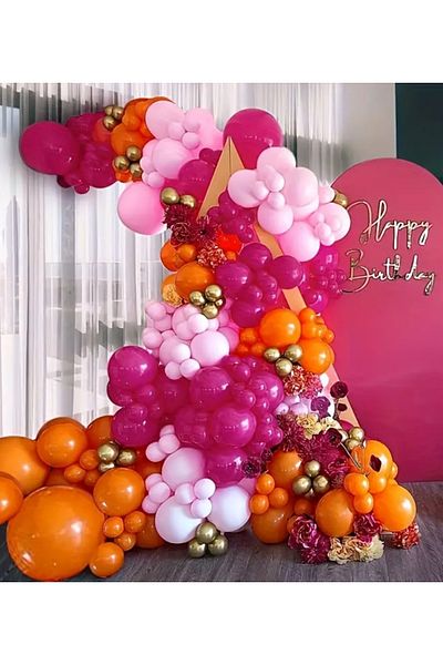 Çemrek Süs Parti Orange Pink Fuchsia Gold Chrome Balloon Chain Set of 100