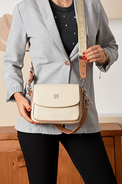 Just Polo Krem Baskı Desenli Kolon Askılı 4 Bölmeli Kadın Omuz Çantası 25x15c...
