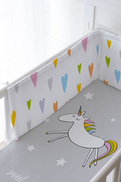 Tuğba Kuğu Baby Bedside Protector and Printed Sheet Sleeping Set - Pure Baby Series - Doodle Unicorn