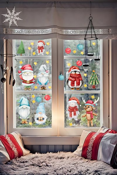 New Jargon New Year Glass Sticker Penguin Rabbit for Home Glass Shop Window New Year Kids Baby Room Sticker Set