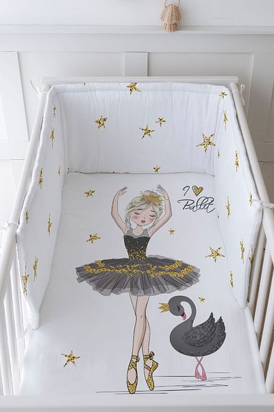 Tuğba Kuğu Baby Bedside Protector and Printed Sheet Sleeping Set - For Baby Series - Black Swan Ballerina