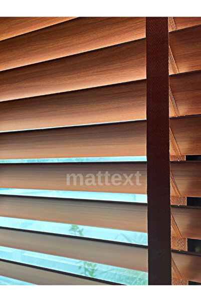 MATTEXT MEKANİK PERDE SİSTEMLERİ Kahverengi Redektörlü Kurdelalı Ahşap Jaluzi