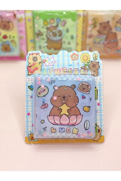 Limmy Capybara Water Sequin Capybara Notepad with Keychain and Sticker (7.5X7.5 cm) - Luck