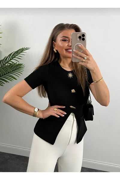 Butik Beyza بلوزة جيب مسطحة بأزرار شمسية