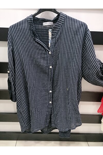 Tuana Otantik italyan çizgili keten gömlek