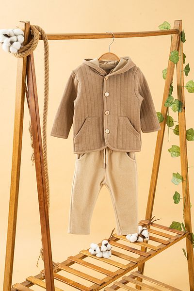 bombe Baby Kids Hooded Collar Cotton Comfortable 2-Piece Set Trend Fashion Bottom Top Set