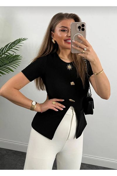Butik Beyza بلوزة جيب مسطحة بأزرار شمسية