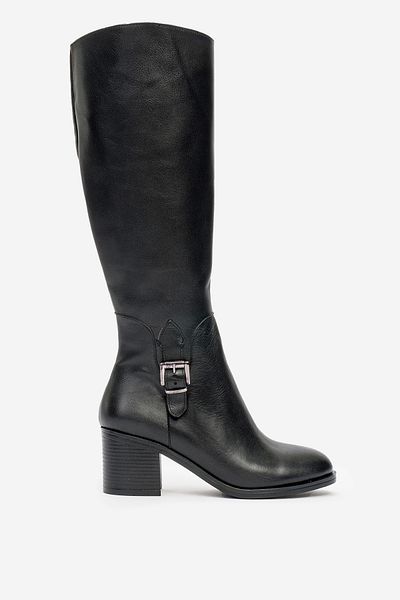 Dericlub Cizme de damă din piele naturală cu toc - cu fermoar lateral, negru DC 1570