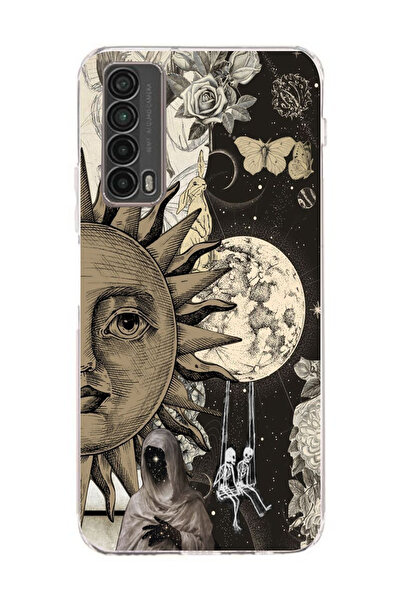 moonset Huawei Psmart 2021 Uyumlu Ay ve Güneş Tasarımlı Baskılı Şeffaf Telefon Kılıfı