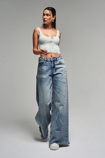 its basic Γυναικείο τζιν χρώμα 12s5-32 Palazzo Fit Leg Tassel 100% Cotton τζιν τζιν στη μέση