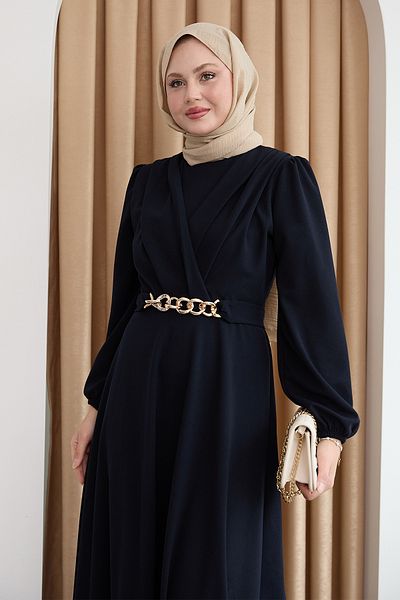 InStyle Φόρεμα με διπλό γιακά με αλυσίδα σε μπλε ναυτικό