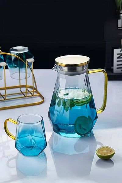 Jenisa 7 Piece Glass Soft Drink Set Jug and Glasses with Strainer Soft Drink Set 2 Liters