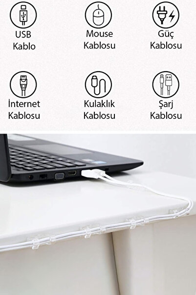 COZY SENSE Kablo Düzenleyici 10 Adet Kendinden Yapışkanlı Bilgisayar Şarj Kablo Tutucu Saklama Kroşe Organizer
