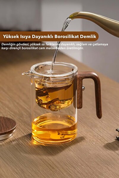 Jenisa Borosilikat Cam Sihirli Demlik Ahşap Saplı Isıya Dayanıklı Çaydanlık 5...