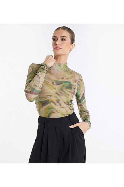 BCBG MESH PRINTED BODYSUIT