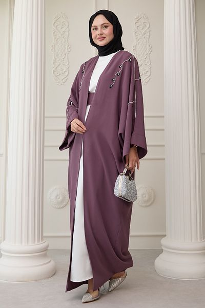 InStyle Abaya with Stones Dress |   Ivy Pattern and Dried Rose