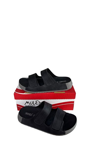 MULEX μαύρες παντόφλες με διπλό velcro