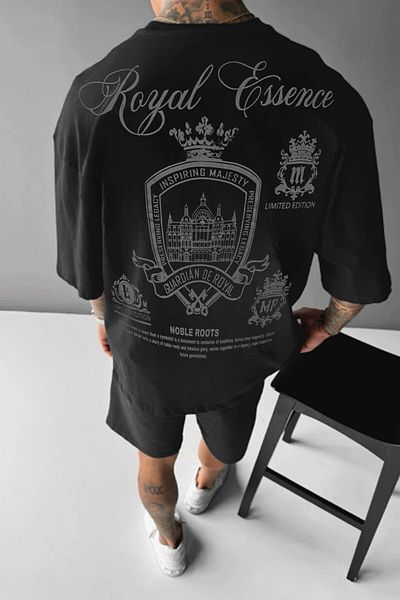 Millionaire Men's Black Royal Essence Oversize Fit Loose Wide Fit Loose Cut T-Shirt