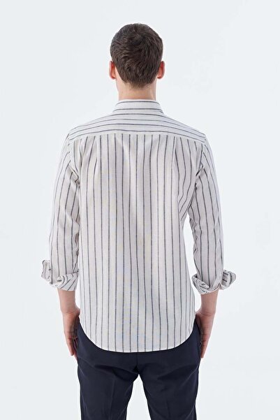 Jakamen Синя сорочка з бавовняного льону з смужками, комфортного крою