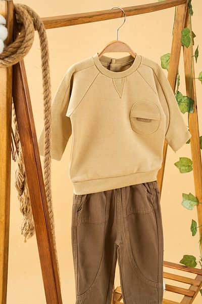 bombe Baby Kids Crew Neck Pants Sweat Cotton Comfortable 2-Piece Set Trend Fashion Bottom Top Set